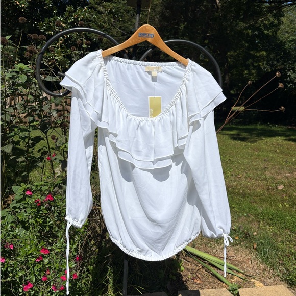 Michael Kors Tops - Nwt Michael kors White Ruffled scoop neck Women's Top size small